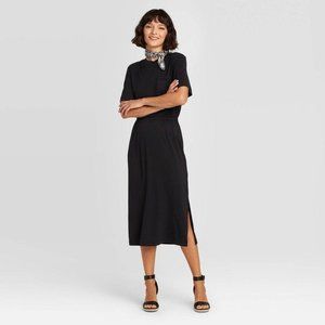 A New Day Black Cinched Waist Shift TShirt Dress L